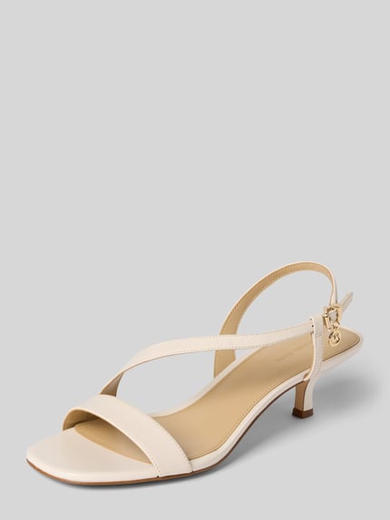Produktfoto, Sandalette aus Leder Modell 'JAIDA KITTEN' von MICHAEL Michael Kors mit Riemen, Dornschließe, Label-Applikation, Pfennigabsatz, Absatzhöhe: 5 cm, Farbe Beige, glatte Textur