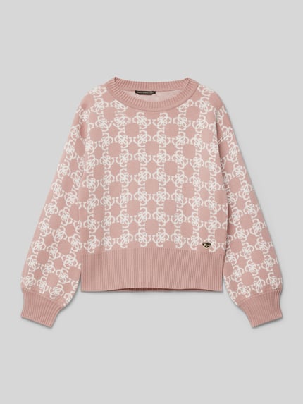 GUESS Strickpullover mit gerippten Abschlüssen Rose 1