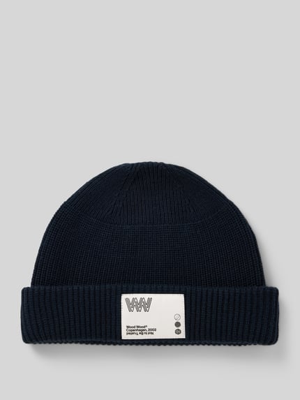 Wood Wood Regular Fit Mütze aus Woll-Mix mit Logo-Patch Modell 'Milo' Marine 1