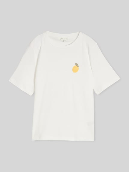 Tom Tailor Regular Fit T-Shirt aus reiner Baumwolle mit Stickerei Offwhite 2