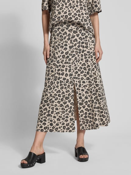 FREE/QUENT Midirok van een mix van viscose en linnen met loopsplit Beige - 4