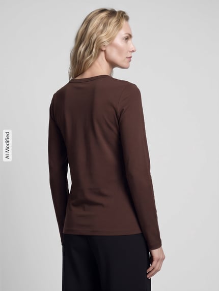Tom Tailor Regular Fit Langarmshirt aus reiner Baumwolle Dunkelbraun 5