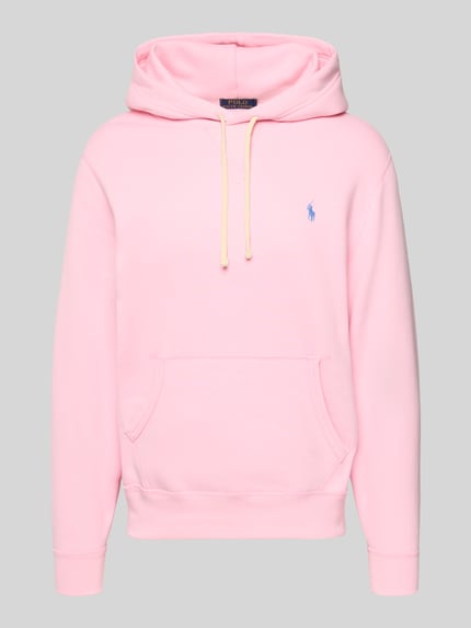 Productfoto, Regular Fit Hoodie uit katoenmix van Polo Ralph Lauren, effen roze, logo-detail, kangoeroezak, capuchon met koord, geribbelde boorden, sweatmateriaal