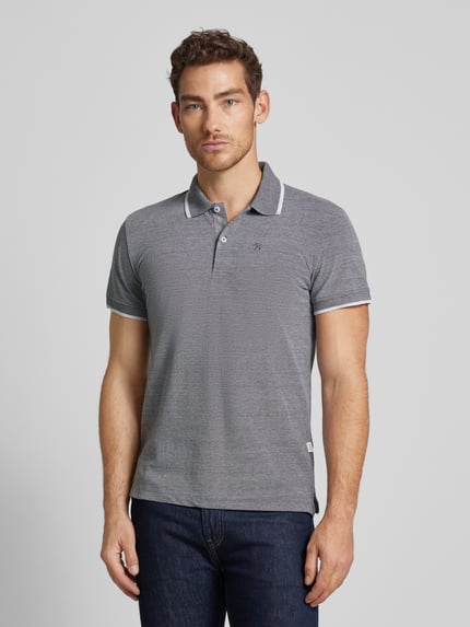 Casual Friday slim fit poloshirt met logo-stitching model 'TRISTAN' Marineblauw gemêleerd - 4