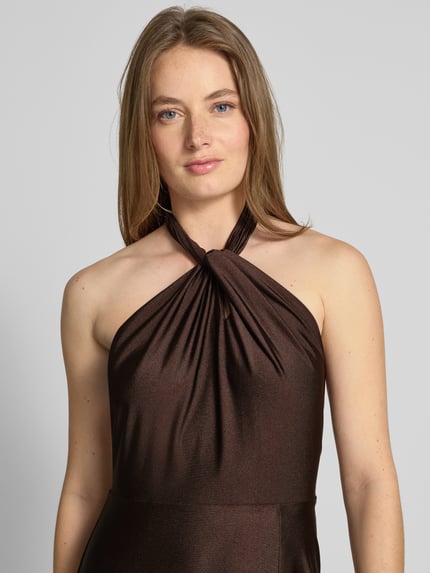 Laona Neckholder-Abendkleid mit Knotendetail und Gehschlitz Schoko 3