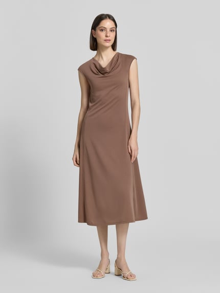 MM by Max Mara regular fit midi-jurk met cascadehals model 'Vetusta' Hazelnoot - 4
