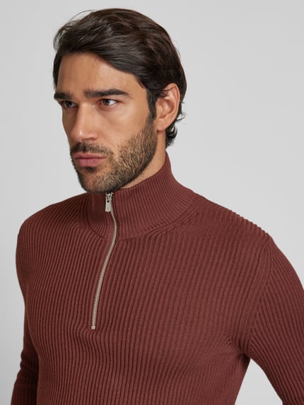 JACK & JONES Premium Strickpullover mit Troyer-Kragen Modell 'RBLALIAM' Dunkelbraun 3