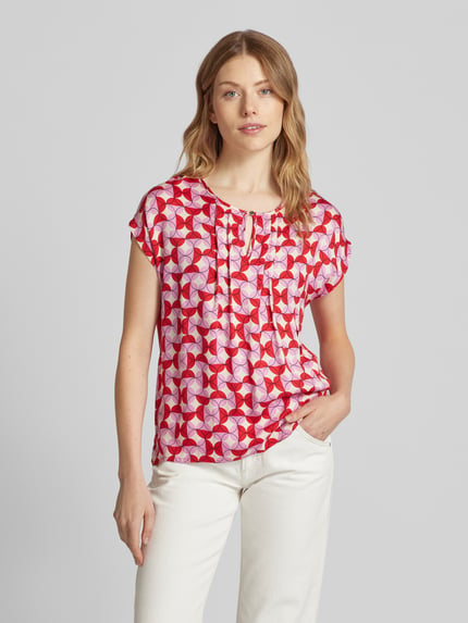 MORE & MORE T-shirt van een viscosemix met druppelvormige hals Rood - 4
