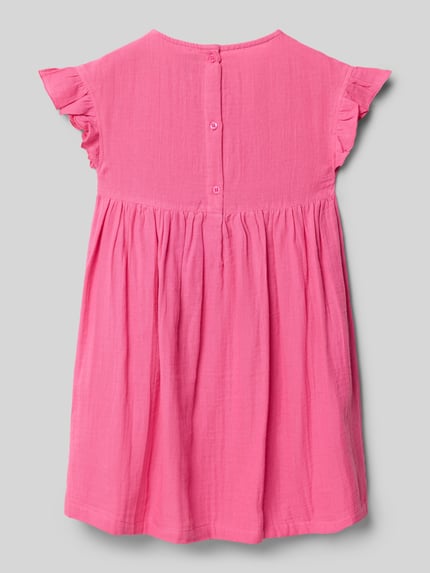 Produktfoto, Knielanges Kleid mit Schmetterlingsärmeln od Blue Seven z bawełny, luźny krój, okrągły dekolt, nakładane kieszenie, zapięcie na guzik z tyłu, długość tyłu w rozmiarze 116: 65 cm, kolor różowy, wyraźna tekstura materiału