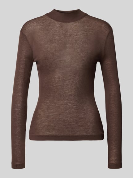 OPUS Slim Fit Langarmshirt aus Viskose-Woll-Mix Dunkelbraun 2