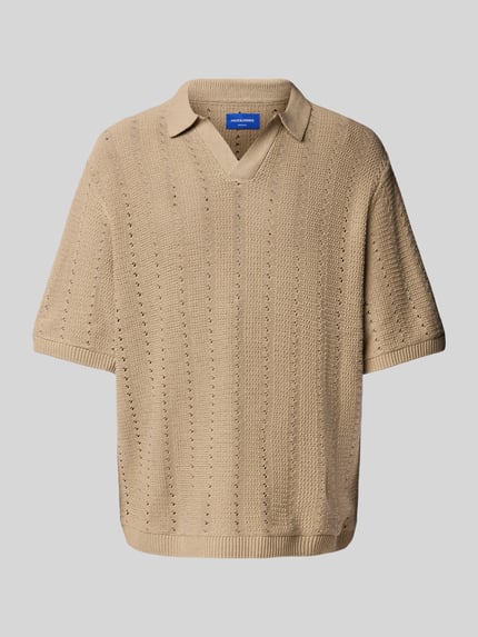 JACK & JONES Relaxed Fit Poloshirt mit Lochmuster Modell 'PAROS' Offwhite Melange 2