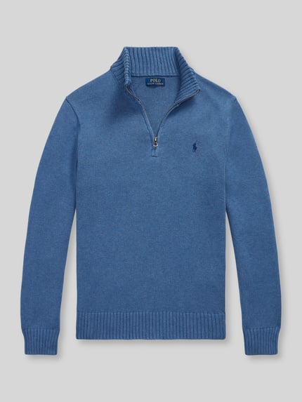 Produktfoto, Regular Fit schipperstrui uit puur katoen van Polo Ralph Lauren, heren, effen blauw met ribstructuur, Polo Ralph Lauren