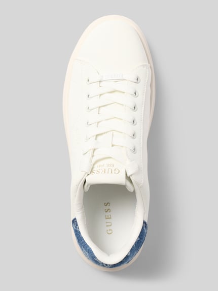Produktfoto, Sneaker aus Leder-Textil-Mix Modell 'ELBINA14' von Guess in Weiß mit Abgerundete-Spitze, Schnürung, Logo, Absatzhöhe 5 cm, Schafthöhe 7 cm, Schaftweite 9 cm