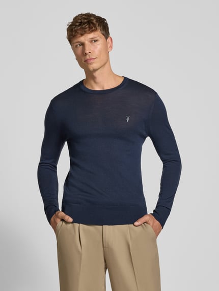 AllSaints Slim Fit Strickpullover aus reiner Wolle mit Label-Stitching Marine 4