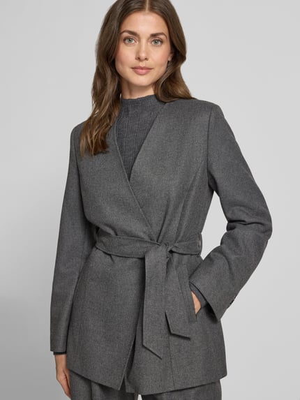 Jake*s Collection Regular Fit Longline Blazer mit Taillengürtel Dunkelgrau Melange 3