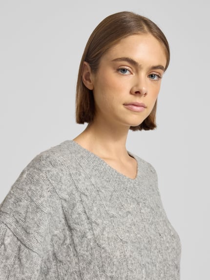 NOISY MAY® Strickpullover mit Woll-Anteil und Zopfmuster Modell 'MELOISE' Mittelgrau 3