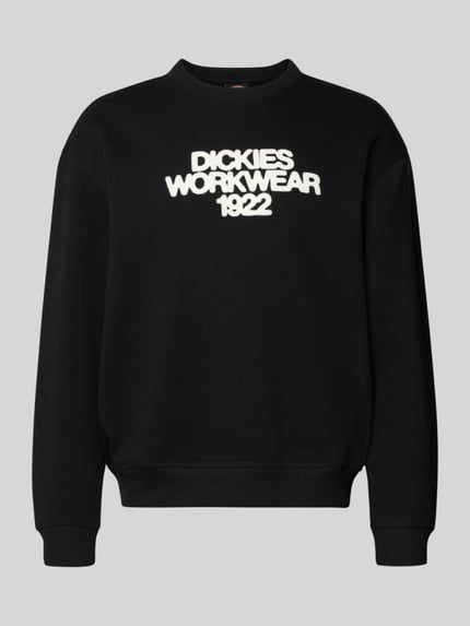 Produktfoto, Sweatshirt mit Label-Print Modell 'TORREY' von DICKIES aus schwarzem Baumwoll-Mix, lockerer Schnitt, Rundhalsausschnitt, gerippte Abschlüsse.