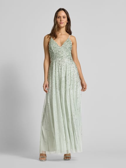 Lace & Beads Sukienka wieczorowa z obszyciem ozdobnymi kamieniami i cekinami Limonkowy 4