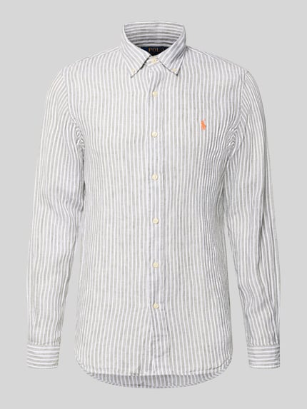 Produktfoto, Regular Fit Freizeithemd aus reinem Leinen von Polo Ralph Lauren, mehrfarbig gestreift, Logo-Detail, Flammgarn, Knopfleiste