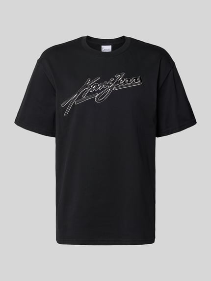 Produktfoto, Oversized Fit T-Shirt mit Logo-Stitching von KARL KANI in Schwarz, reine Baumwolle, Rundhalsausschnitt, dezente Struktur