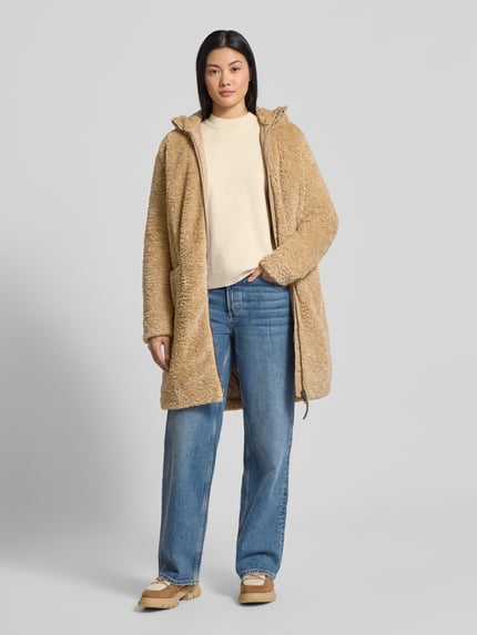 camel active Lange jas van teddybont met capuchon en tweewegsritssluiting Beige - 1