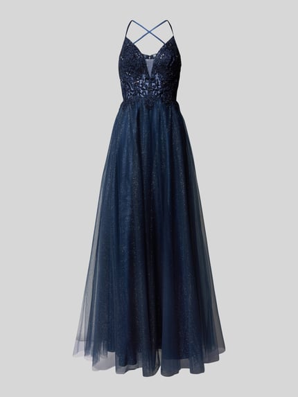 LUXUAR FASHION Avondjurk met siersteentjes Donkerblauw - 2