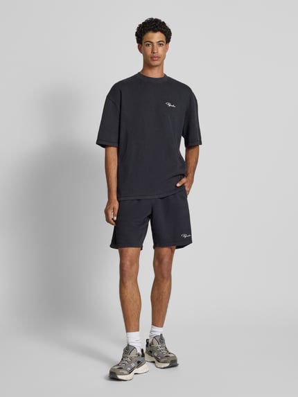 PEGADOR Relaxed fit korte broek in riblook, model 'SIGNAR' Zwart - 1
