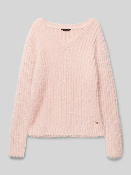 GUESS Strickpullover mit gerippten Abschlüssen Hellrosa 1