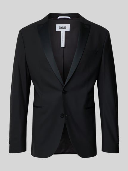 Produktfoto, zwart slim fit 2-knoops colbert Model 'FESTONE' van CINQUE, materiaalmix met scheerwol, paspelzakken, heren