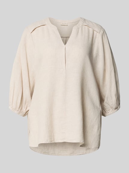 Produktfoto, Bluse aus Leinen-Mix mit verlängertem Rücken Modell 'Lava' von FREE/QUENT in Beige, lockerer Loose Fit, Tunikakragen, 3/4-Arm, glatte Textur
