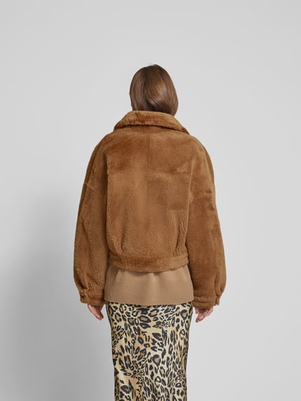 Iro Oversized leren jas met bontlook Hazelnoot - 5
