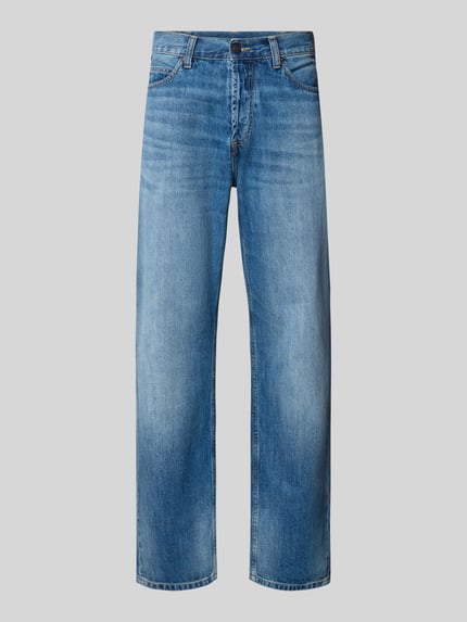 Produktfoto, Straight Fit Jeans aus reiner Baumwolle Modell "MARLOW" von Carhartt Work In Progress in Blau mit 5-Pocket-Design und Gürtelschlaufen