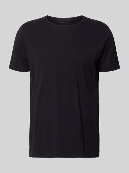 Produktfoto, T-Shirt mit Rollsaum von Filippa K in Schwarz, reine Baumwolle, gerader Schnitt, Rundhalsausschnitt, glatte Textur