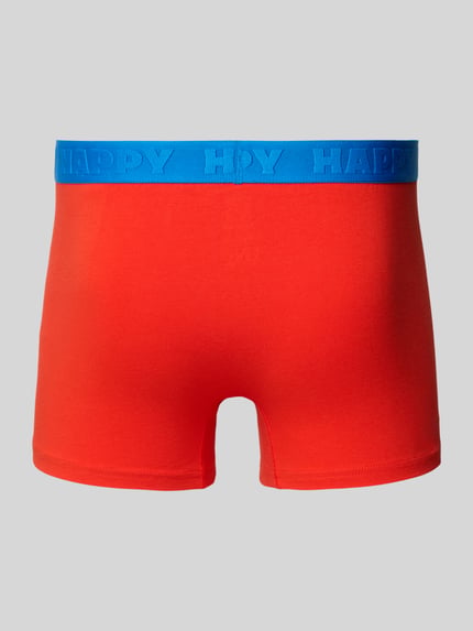 Produktfoto, Boxershorts mit elastischem Logo-Bund im 3er-Pack von Happy Socks aus Baumwoll-Elasthan-Mix, körpernaher Schnitt, roter Stoff