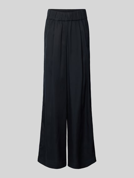 Produktfoto, Wide Leg Stoffhose mit elastischem Bund von Lanius aus schwarzem Lyocell, Damen Stoffhose, Eingrifftaschen, glatter Anzug-Stoff, Bundweite 36 cm, Innenbeinlänge 80 cm