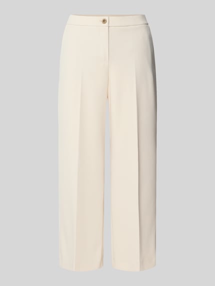 Produktfoto, lichtbeige broek met persplooien van STEHMANN, Model 'Hillda-650', materiaalmix met stretch, verkorte pasvorm, dames, bandwijdte maat 36: 37 cm, binnenbeenlengte maat 36: 65 cm