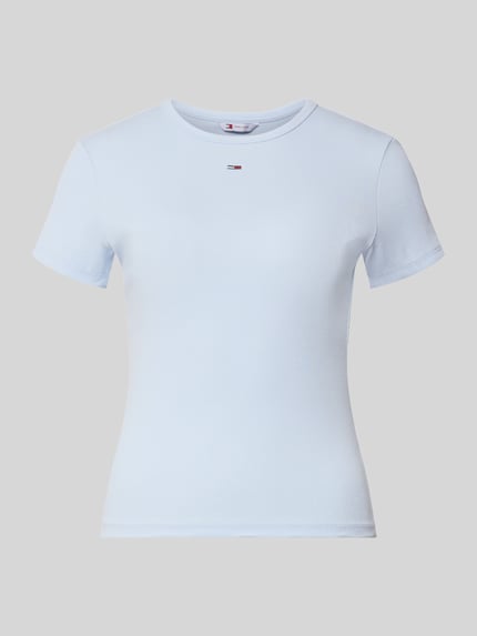 Produktfoto, jasnoniebieski Slim Fit T-Shirt aus Baumwoll-Mix von Tommy Jeans dla kobiet, gładka struktura