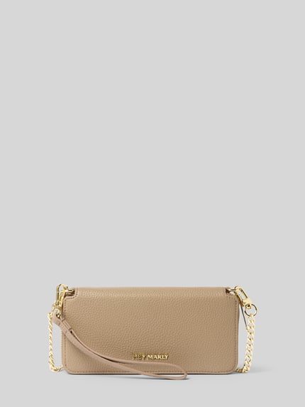Produktfoto, portemonnee van Hey Marly in beige, model 'Classy Chain' van mix van rundleer met labelapplicatie, dames, ritssluiting, fijne structuur