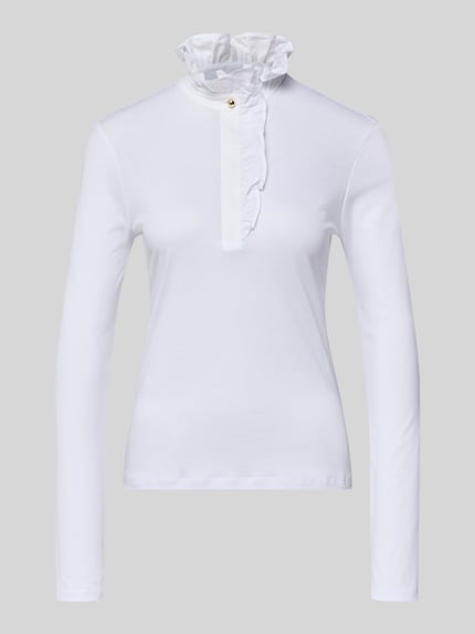 Produktfoto, Longsleeve mit Rüschen von Rich & Royal in Weiß, taillierter Schnitt, Lyocell-Baumwoll-Mix, strukturierte Oberfläche