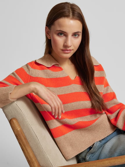 Oui Sweter z dzianiny o kroju loose fit z mieszanki wełny Czerwony 3