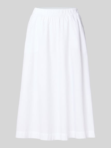 Produktfoto, witte midi-rok van mix van katoen en lyocell, effen, licht glanzend oppervlak, Midi-Rock aus Baumwoll-Lyocell-Mix van s.Oliver RED LABEL, dames