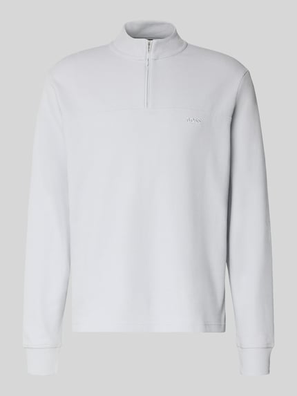 Produktfoto, Regular Fit Sweatshirt aus Baumwoll-Mix Modell 'PE_HIVE' von BOSS Orange, Optik: unifarben, Struktur, Troyer-Kragen, Label-Schriftzug.