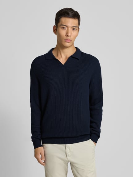 bugatti Regular fit gebreide pullover met polokraag van wolmix Marineblauw - 4