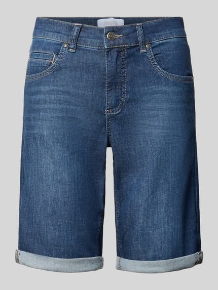 Produktfoto, Jeansshorts mit Eingrifftaschen von Angels aus Baumwoll-Elasthan-Mix im Regular-Fit, Umschlag, blaue Denimstruktur, Bundweite bei Größe 36: 39 cm, Innenbeinlänge: 27 cm