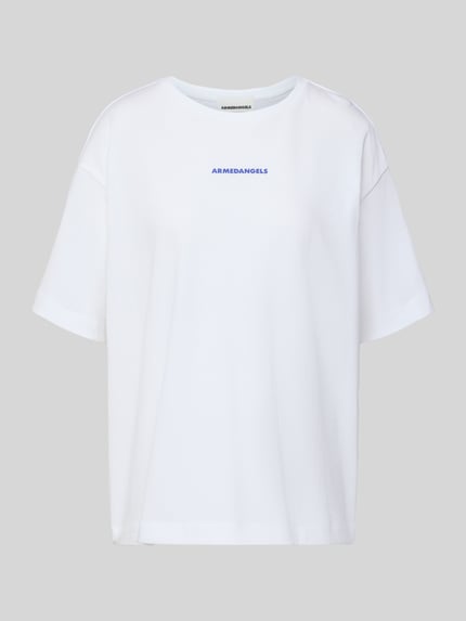 Productfoto, Oversized T-Shirt uit zuivere katoen model 'GIANNAA CHAANGE' van Armedangels, effen wit, korte mouw, labelprint, ronde hals, fijnrib, dames