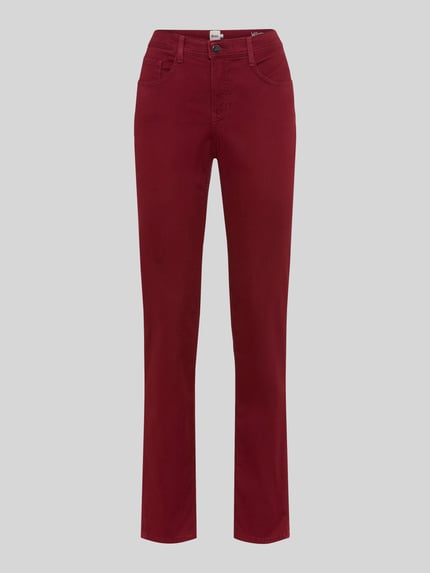 Productfoto, recht gesneden broek in donkerrood met gladde textuur, Regular Fit Gerade Hose aus Lyocell-Mix mit Modal-Baumwoll-Anteil model 'MARY' van Brax, Dames Gerade broek
