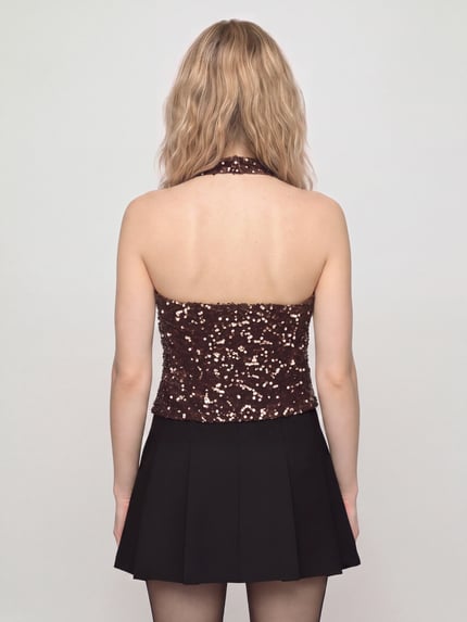 ONLY Top mit Pailletten asymmetrischem Saum Metallic Braun Melange 5