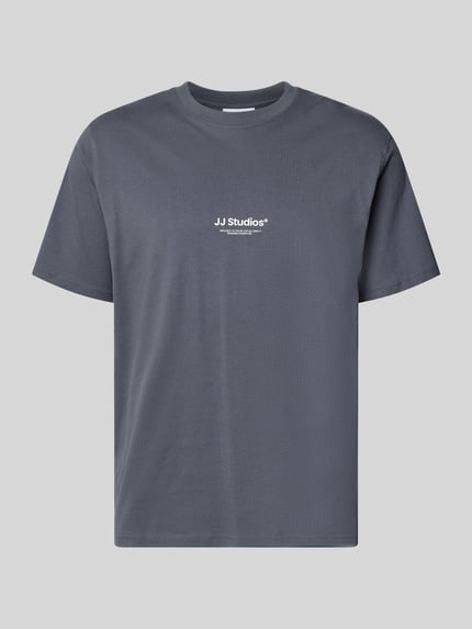 Produktfoto, Regular Fit T-Shirt mit Logo-Print Modell 'Soho' von Jack & Jones in Dunkelgrau, reine Baumwolle, glatte Textur, neutraler Hintergrund