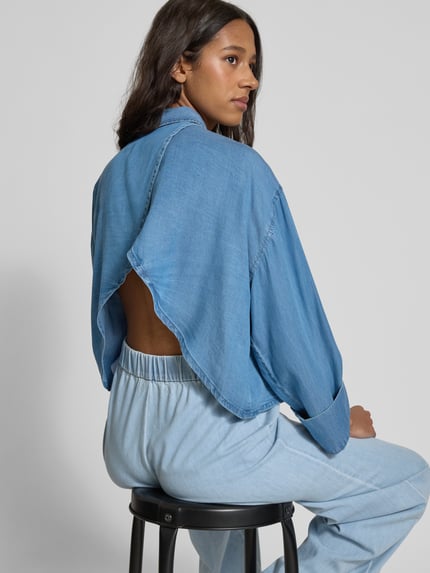 ONLY Regular fit overhemdblouse met kimonomouwen, model 'CHARIS' Jeansblauw - 3