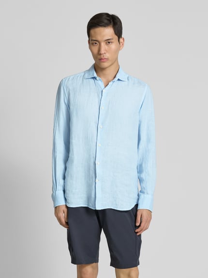 MC2 Saint Barth Regular Fit Leinenhemd mit Kentkragen Modell 'PAMPLONA' Hellblau 4